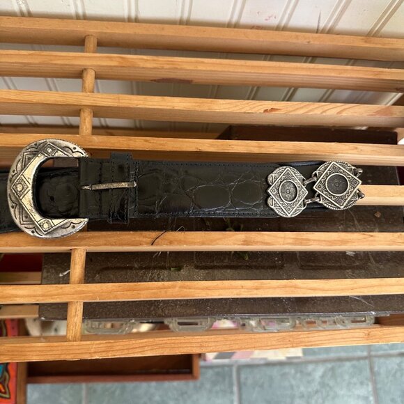 The Limited Black Genuine Leather Belt With Silver-Tone Western Buckle & Accents - Picture 2 of 7